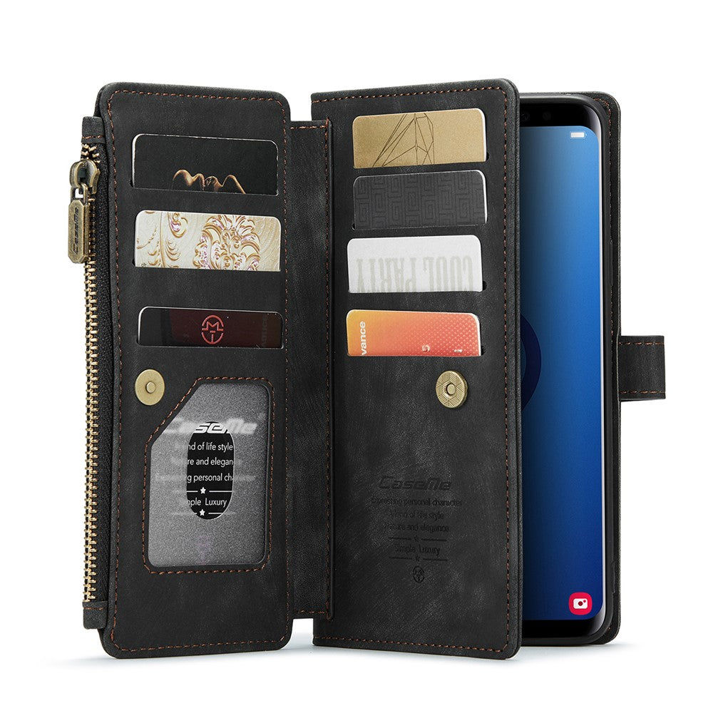 Til Samsung Galaxy S9+ telefonetuier med rem CASEME C30 lynlås, flere kortlommer i PU-læder