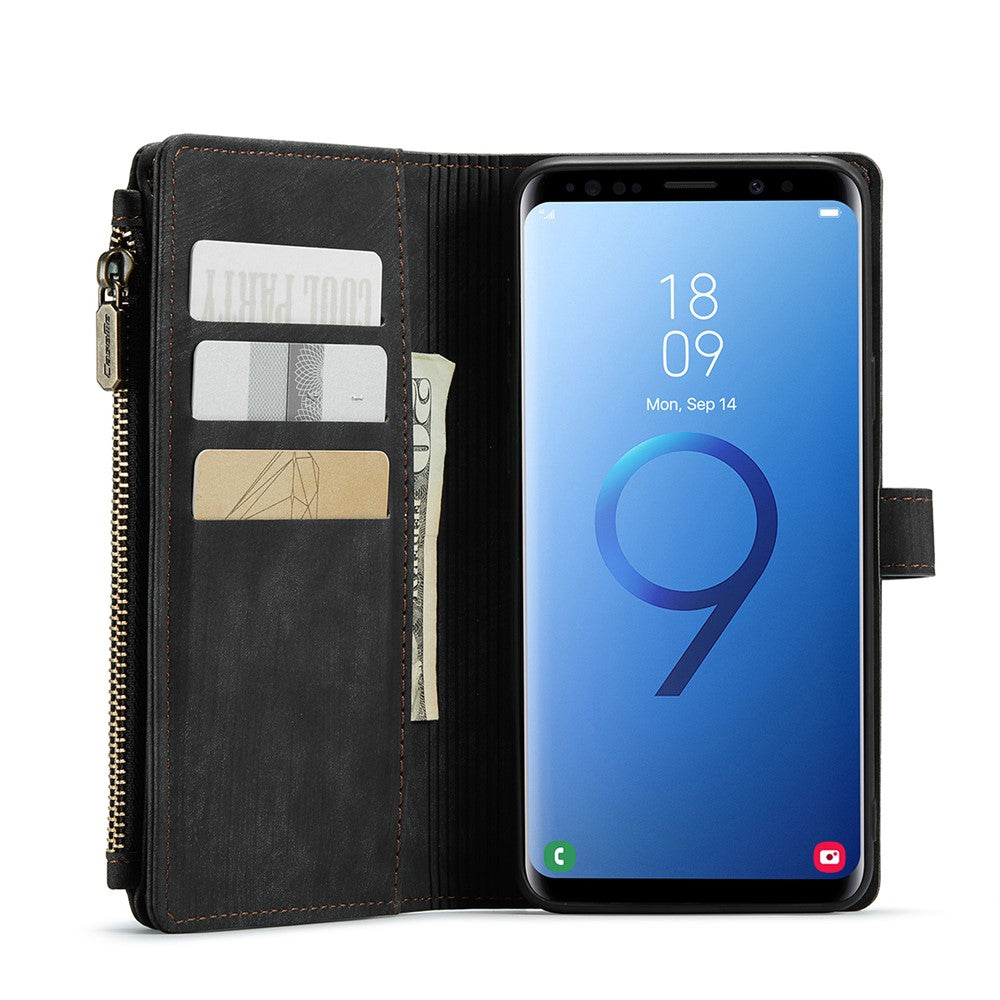 Til Samsung Galaxy S9+ telefonetuier med rem CASEME C30 lynlås, flere kortlommer i PU-læder