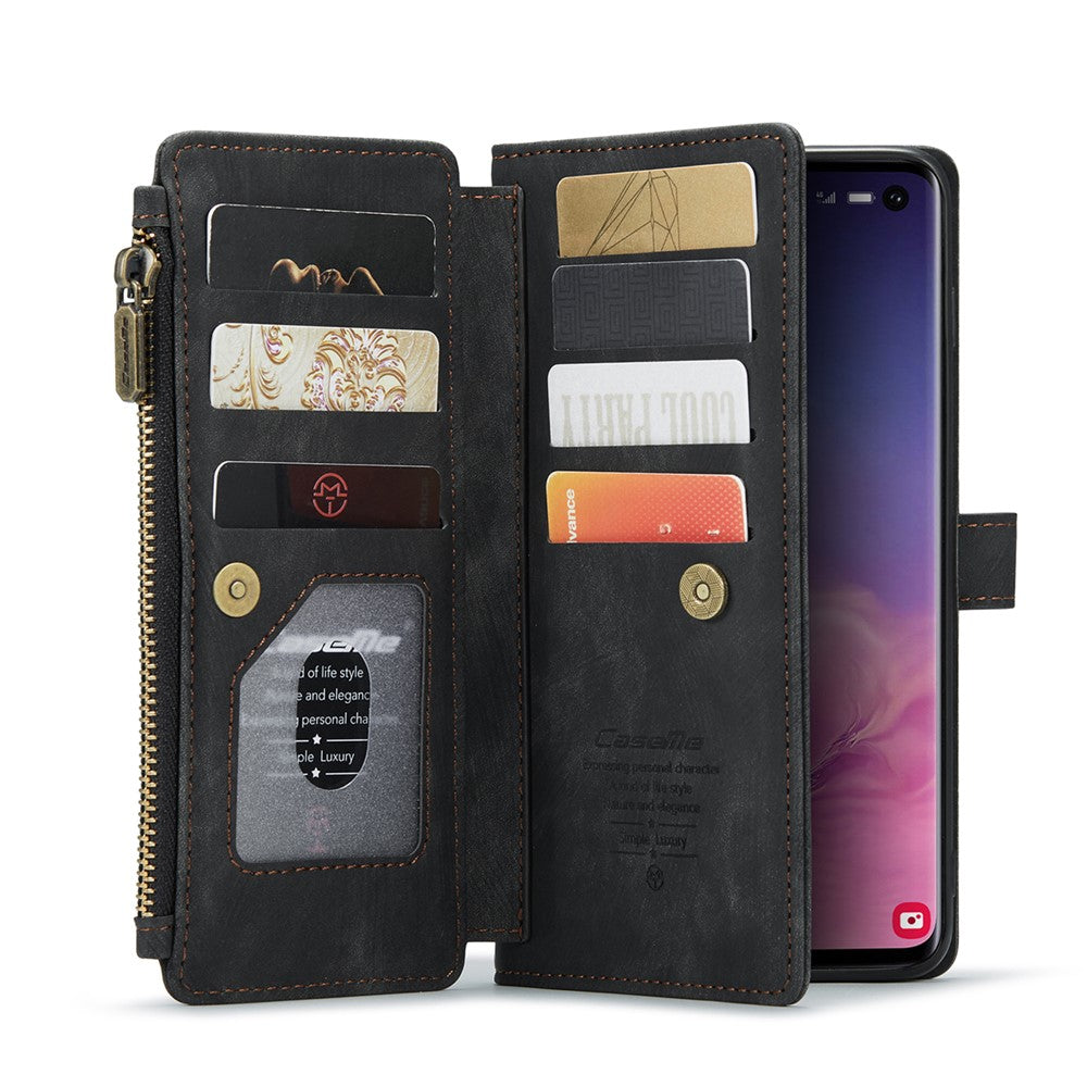 For Samsung Galaxy S10 4G Phone Cases with Strap CASEME C30 Zipper Multiple Card Holder PU Leather Cover