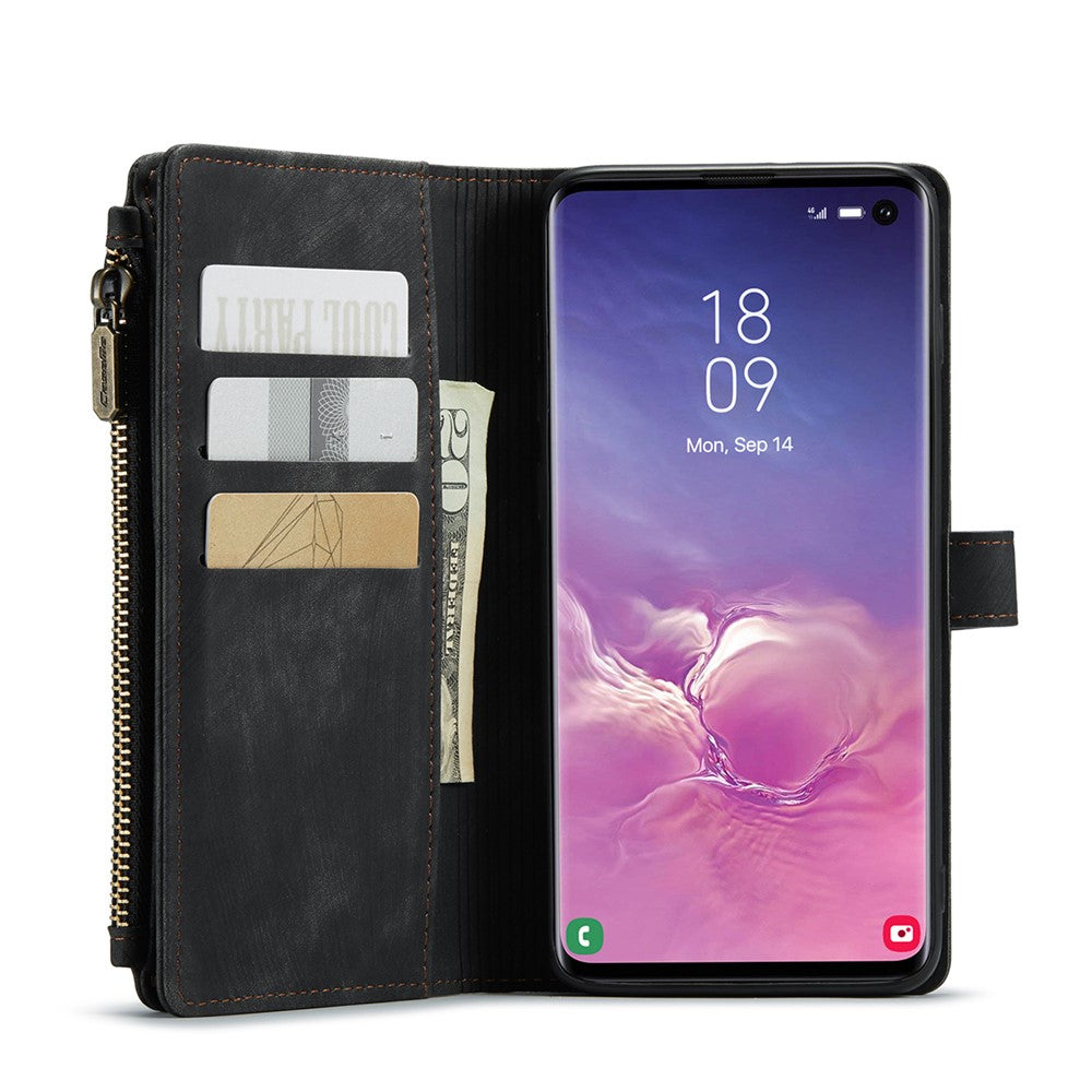 For Samsung Galaxy S10 4G Phone Cases with Strap CASEME C30 Zipper Multiple Card Holder PU Leather Cover