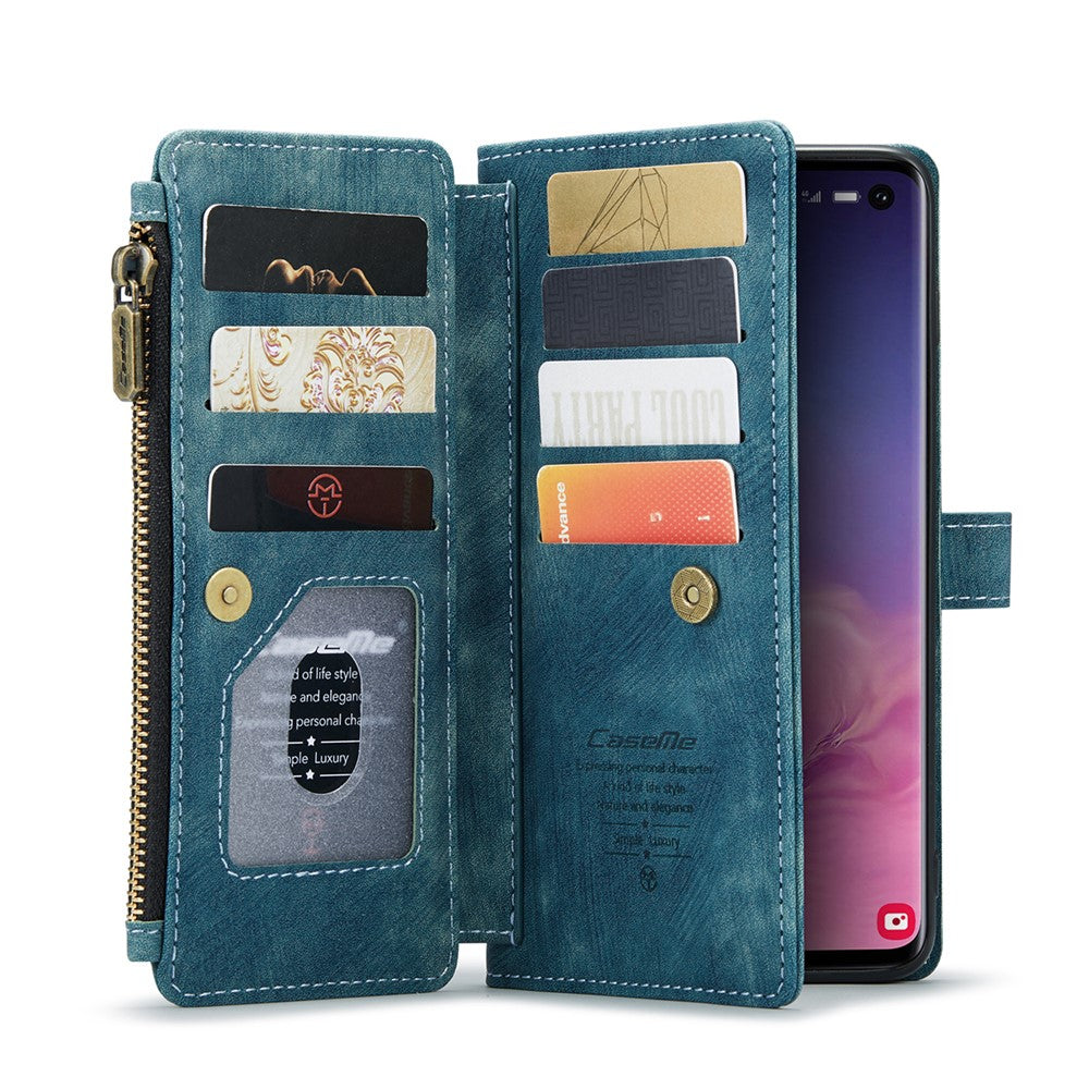 For Samsung Galaxy S10 4G Phone Cases with Strap CASEME C30 Zipper Multiple Card Holder PU Leather Cover