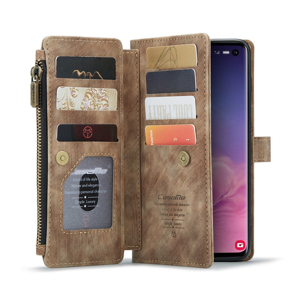 For Samsung Galaxy S10 4G Phone Cases with Strap CASEME C30 Zipper Multiple Card Holder PU Leather Cover