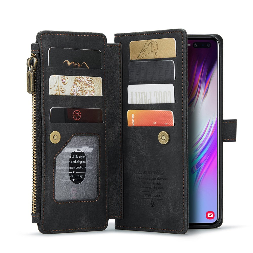 Til Samsung Galaxy S10 Plus telefoncovers med rem CASEME C30 lynlås flere kortholdere PU lædercover