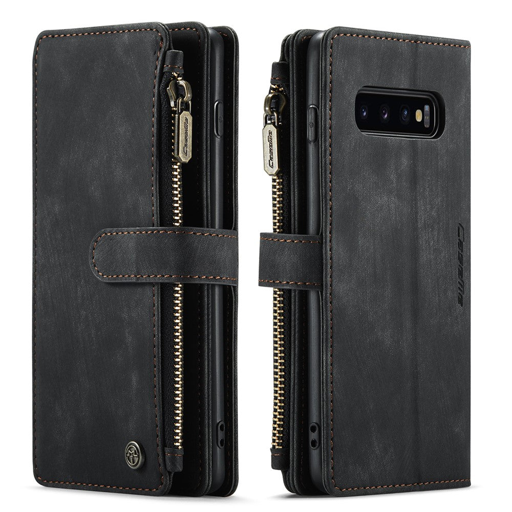 Til Samsung Galaxy S10 Plus telefoncovers med rem CASEME C30 lynlås flere kortholdere PU lædercover