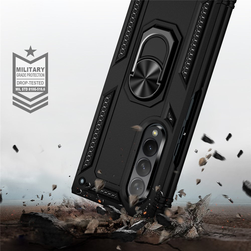 Ring Holder Kickstand Design Anti-fall PC + TPU + Metal Hybrid Phone Cover Shell for Samsung Galaxy Z Fold3 5G