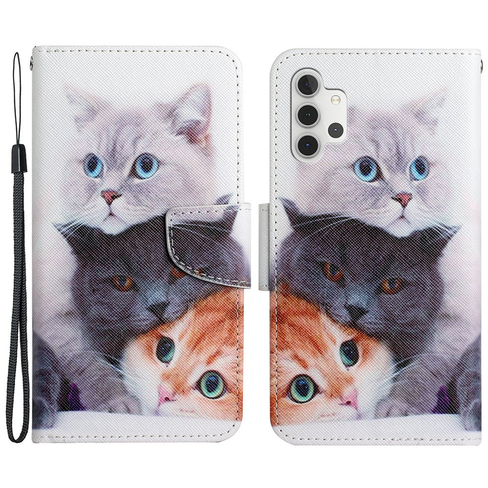 Mønstertryk All-round Beskyttelse Pung Stand Læder Telefoncover med Rem til Samsung Galaxy A32 5G / M32 5G
