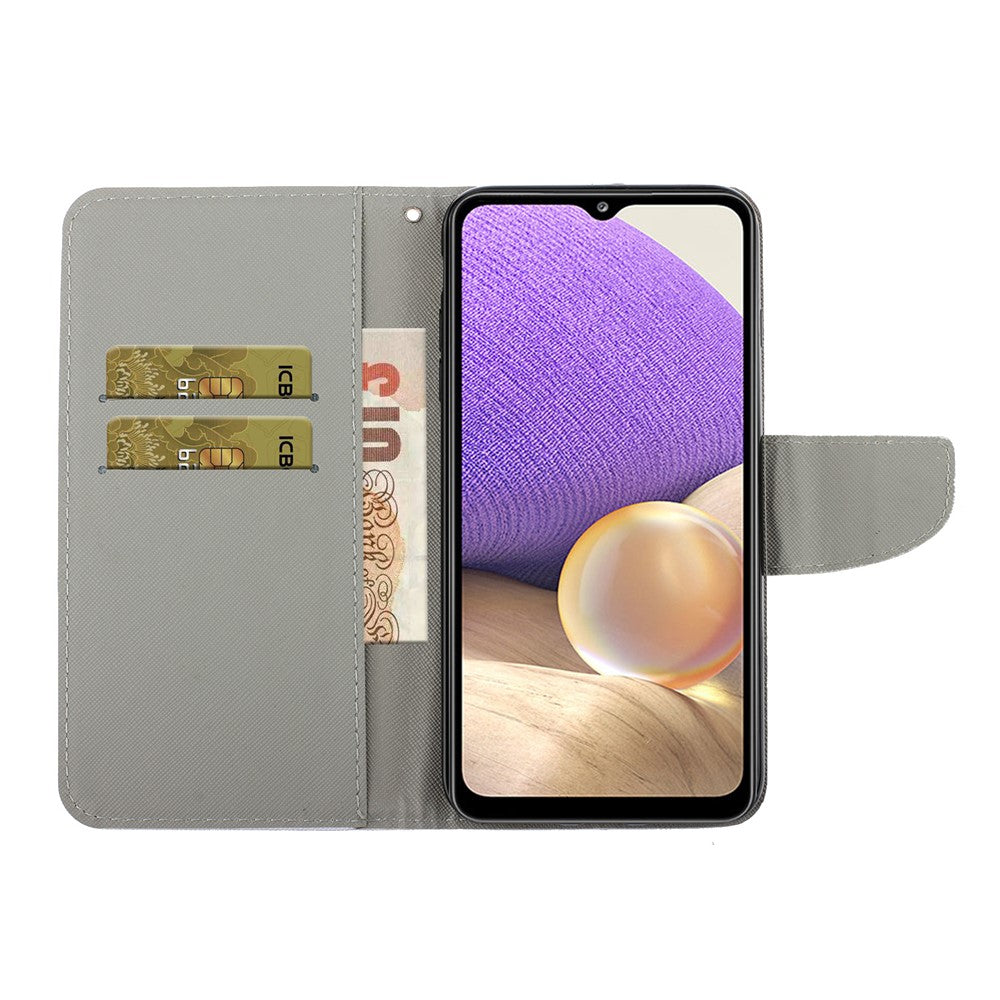 Mønstertryk All-round Beskyttelse Pung Stand Læder Telefoncover med Rem til Samsung Galaxy A32 5G / M32 5G