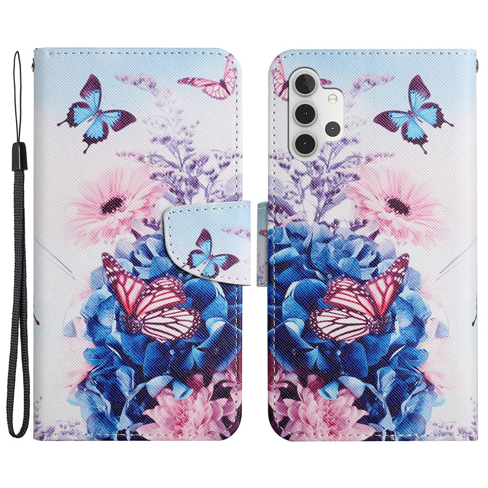 Mønstertryk All-round Beskyttelse Pung Stand Læder Telefoncover med Rem til Samsung Galaxy A32 5G / M32 5G
