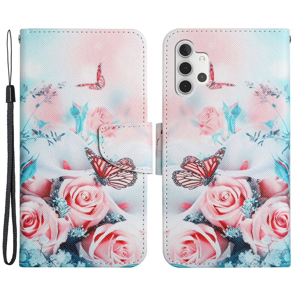 Mønstertryk All-round Beskyttelse Pung Stand Læder Telefoncover med Rem til Samsung Galaxy A32 5G / M32 5G