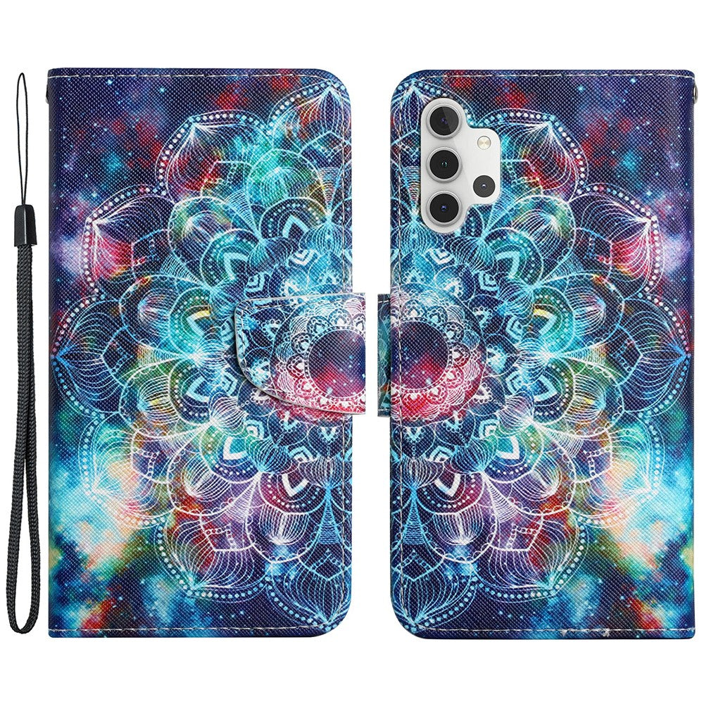 Mønstertryk All-round Beskyttelse Pung Stand Læder Telefoncover med Rem til Samsung Galaxy A32 5G / M32 5G