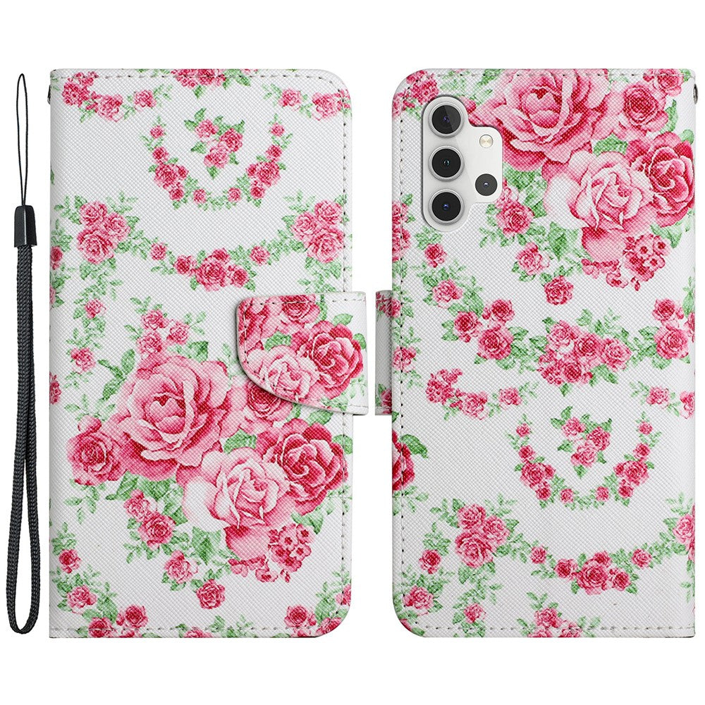 Mønstertryk All-round Beskyttelse Pung Stand Læder Telefoncover med Rem til Samsung Galaxy A32 5G / M32 5G