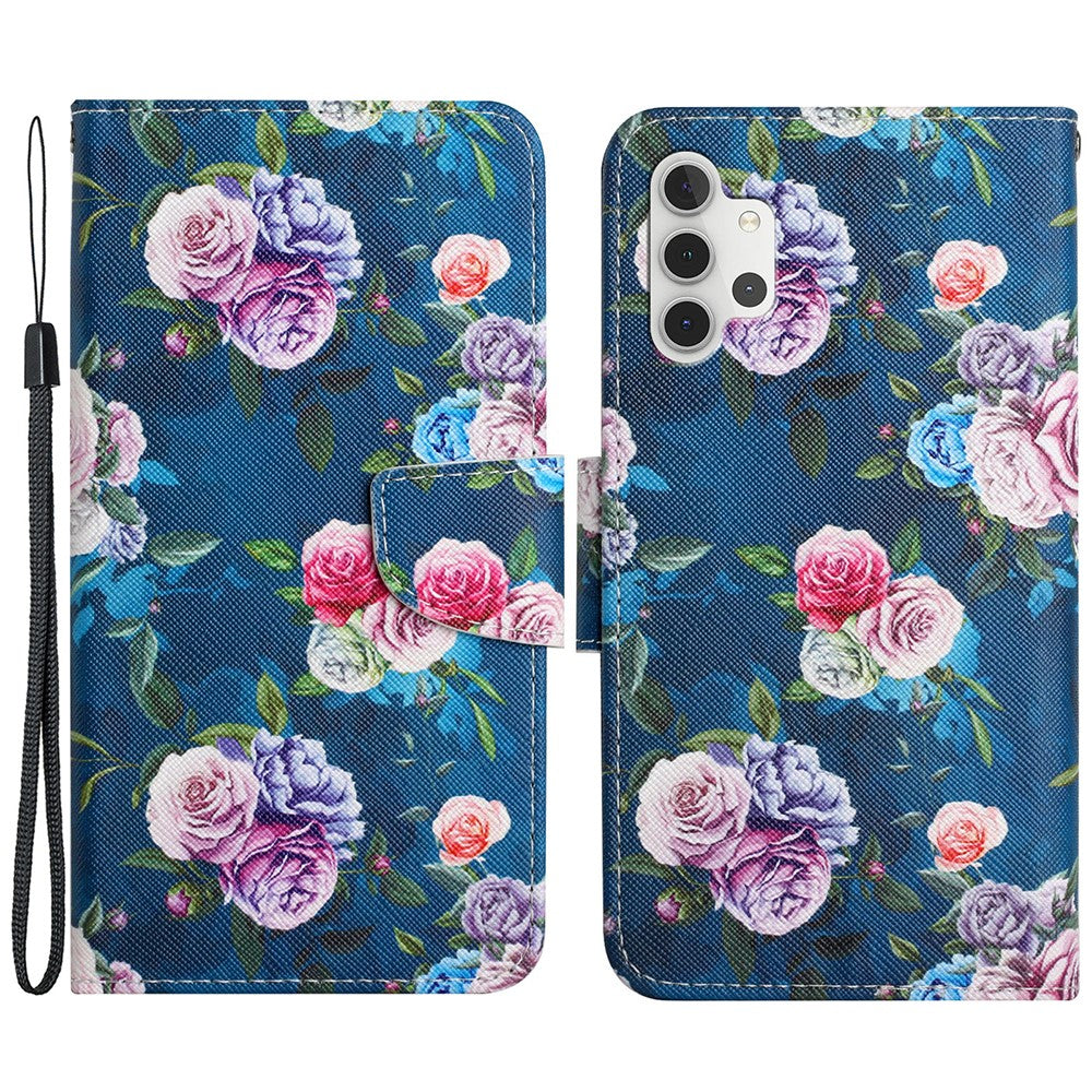 Mønstertryk All-round Beskyttelse Pung Stand Læder Telefoncover med Rem til Samsung Galaxy A32 5G / M32 5G