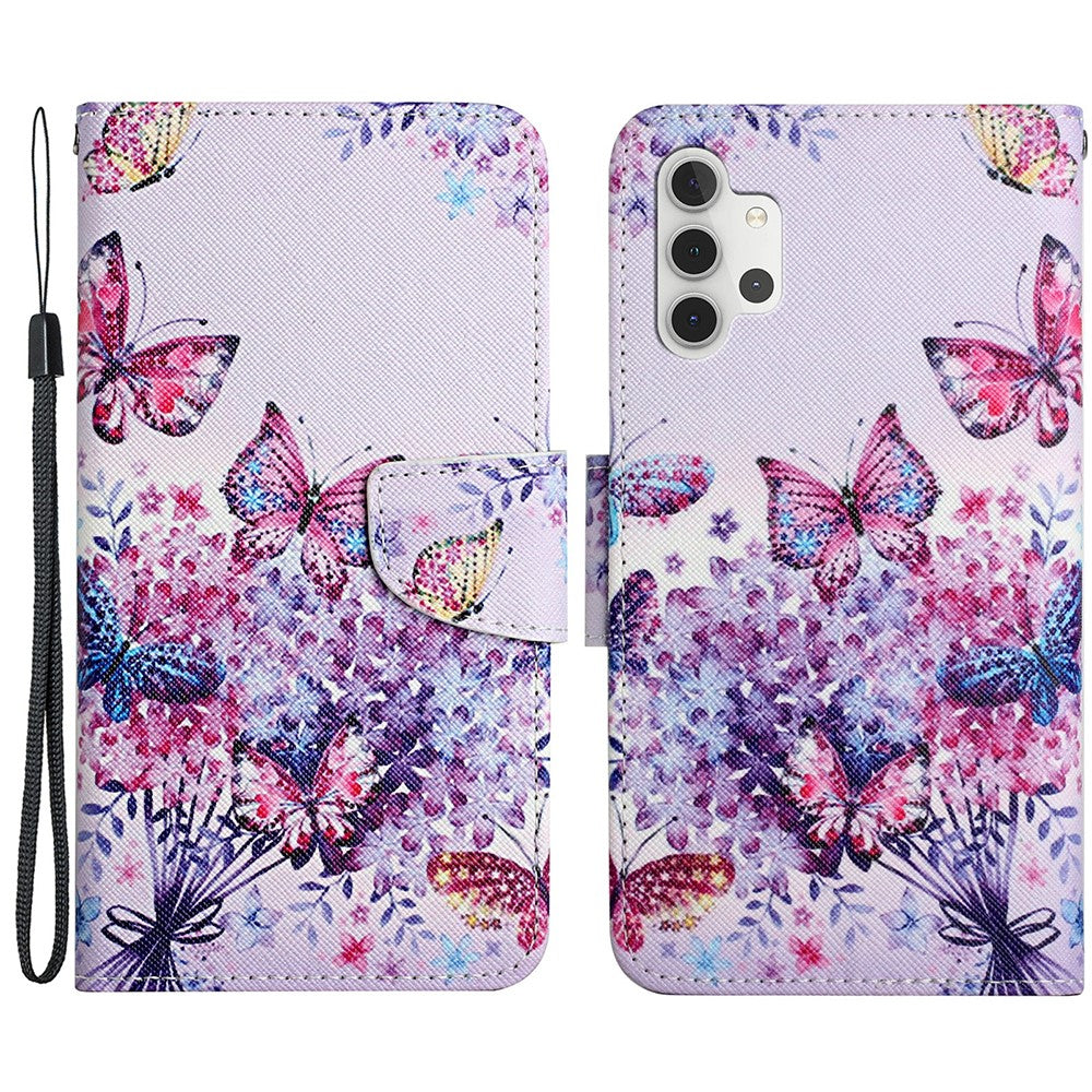 Mønstertryk All-round Beskyttelse Pung Stand Læder Telefoncover med Rem til Samsung Galaxy A32 5G / M32 5G