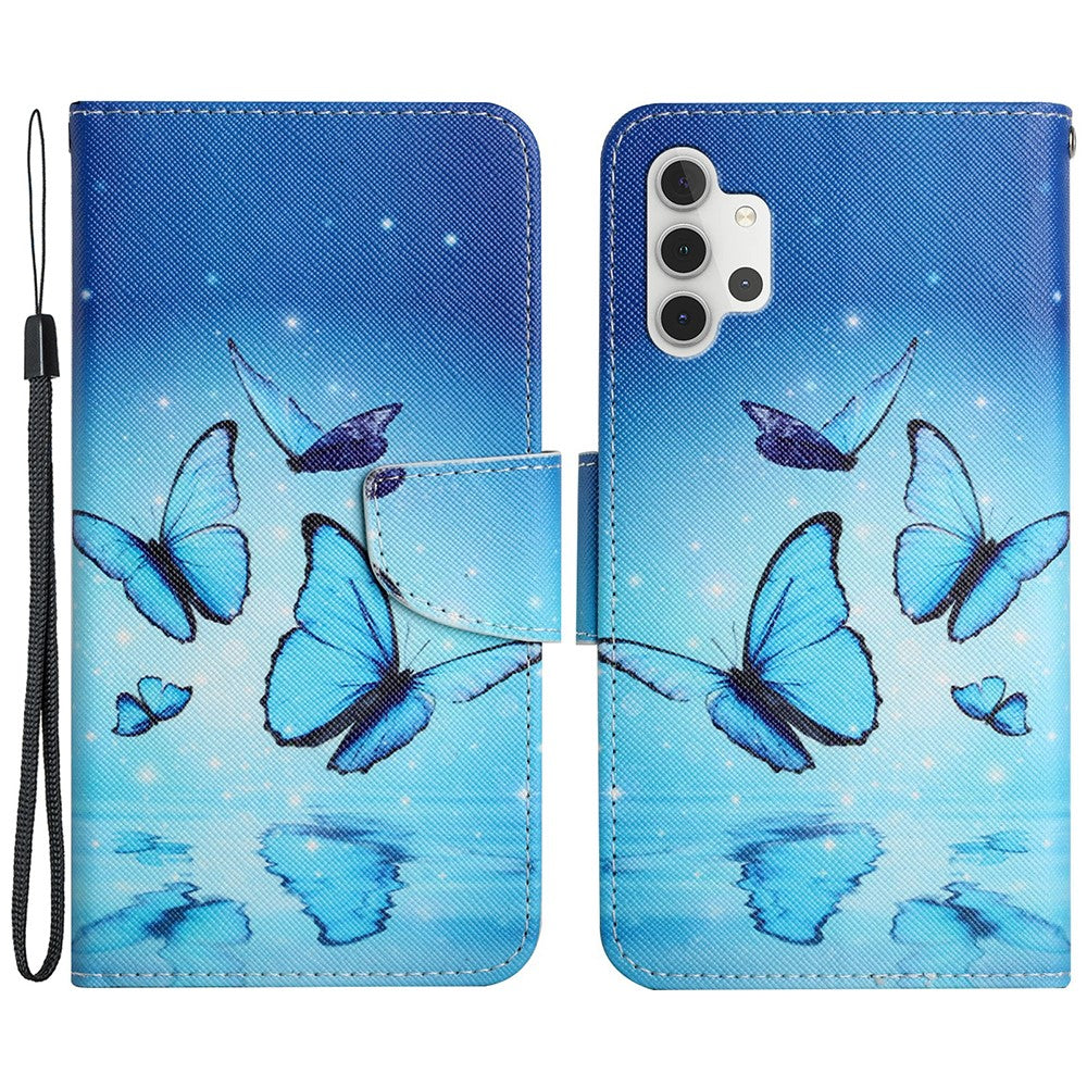Mønstertryk All-round Beskyttelse Pung Stand Læder Telefoncover med Rem til Samsung Galaxy A32 5G / M32 5G