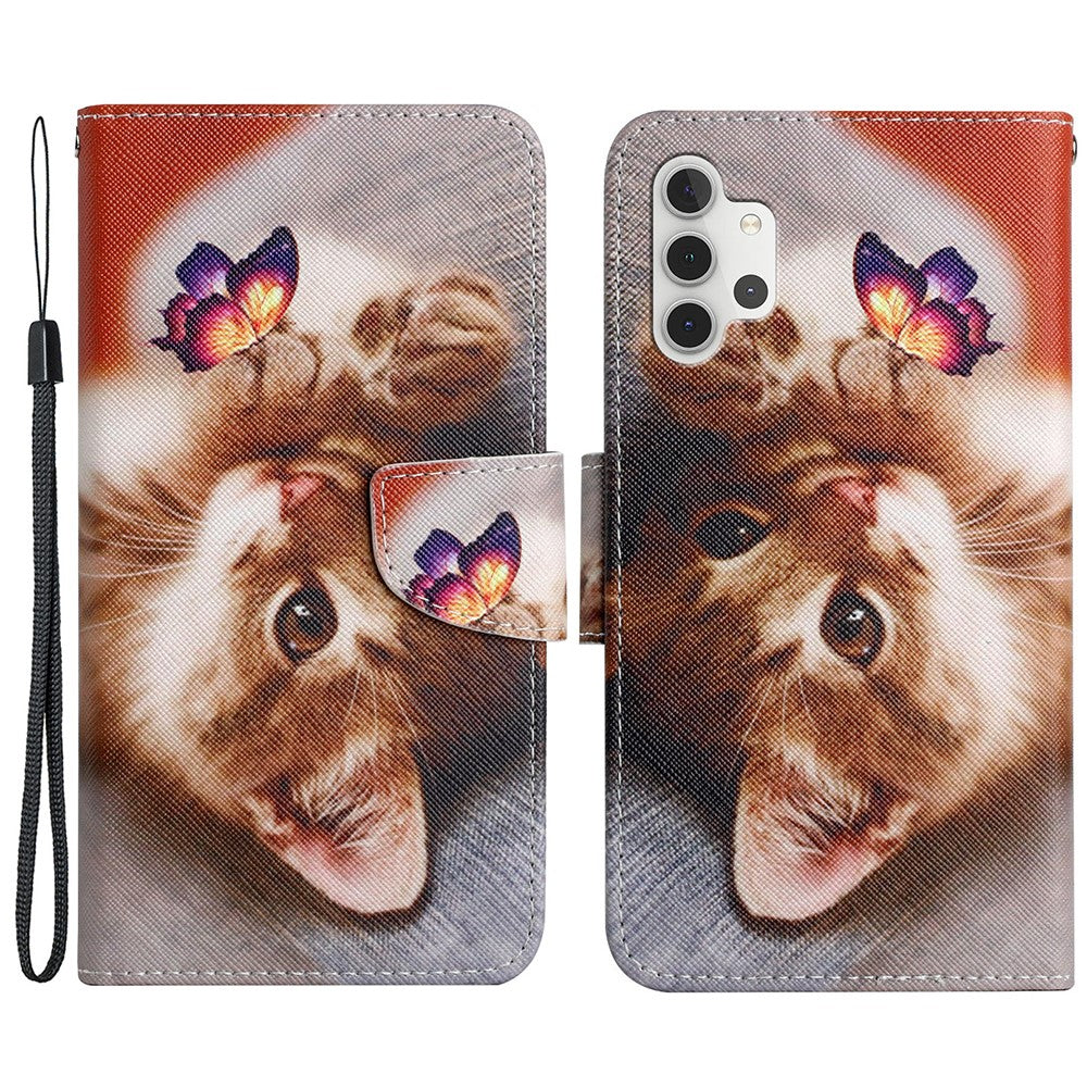 Mønstertryk All-round Beskyttelse Pung Stand Læder Telefoncover med Rem til Samsung Galaxy A32 5G / M32 5G