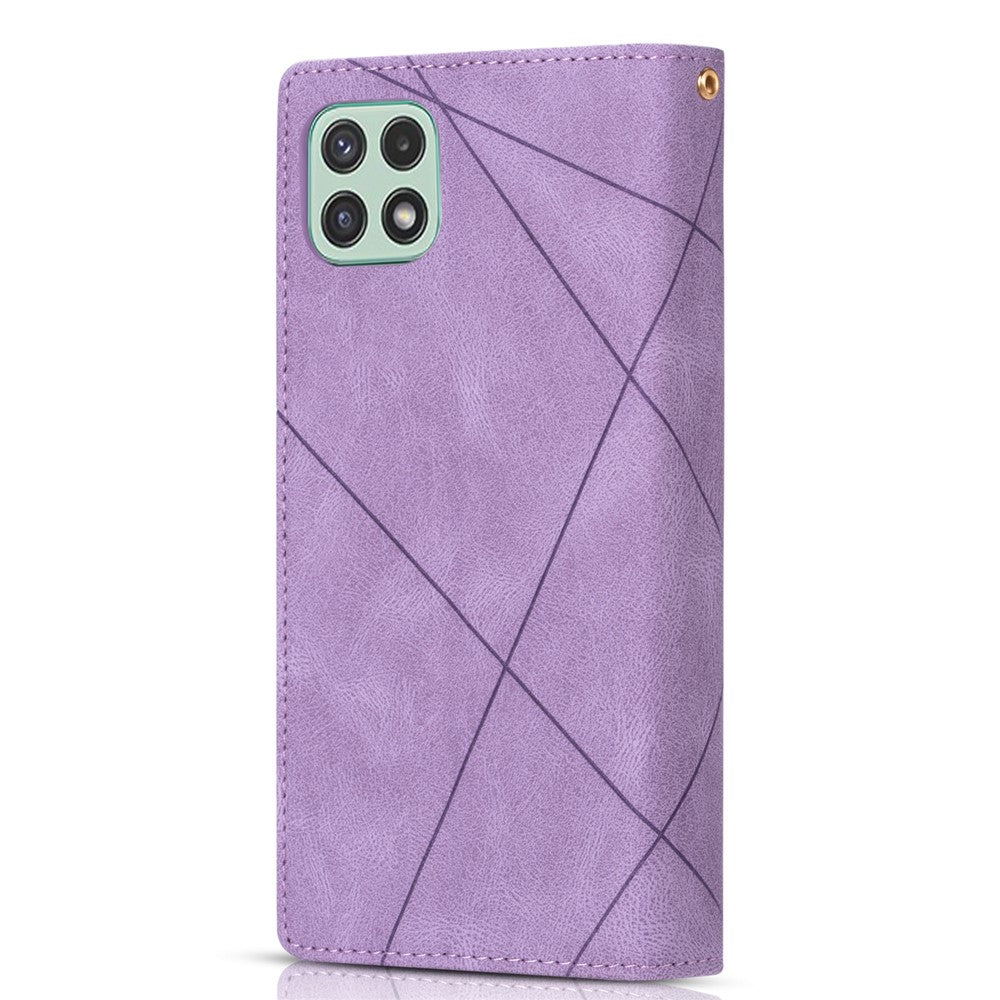 Ridsefast Telefoncover med Splejsningsdesign og Stativ af Læder, Beskyttelsescover til Samsung Galaxy A22 5G (EU Version)