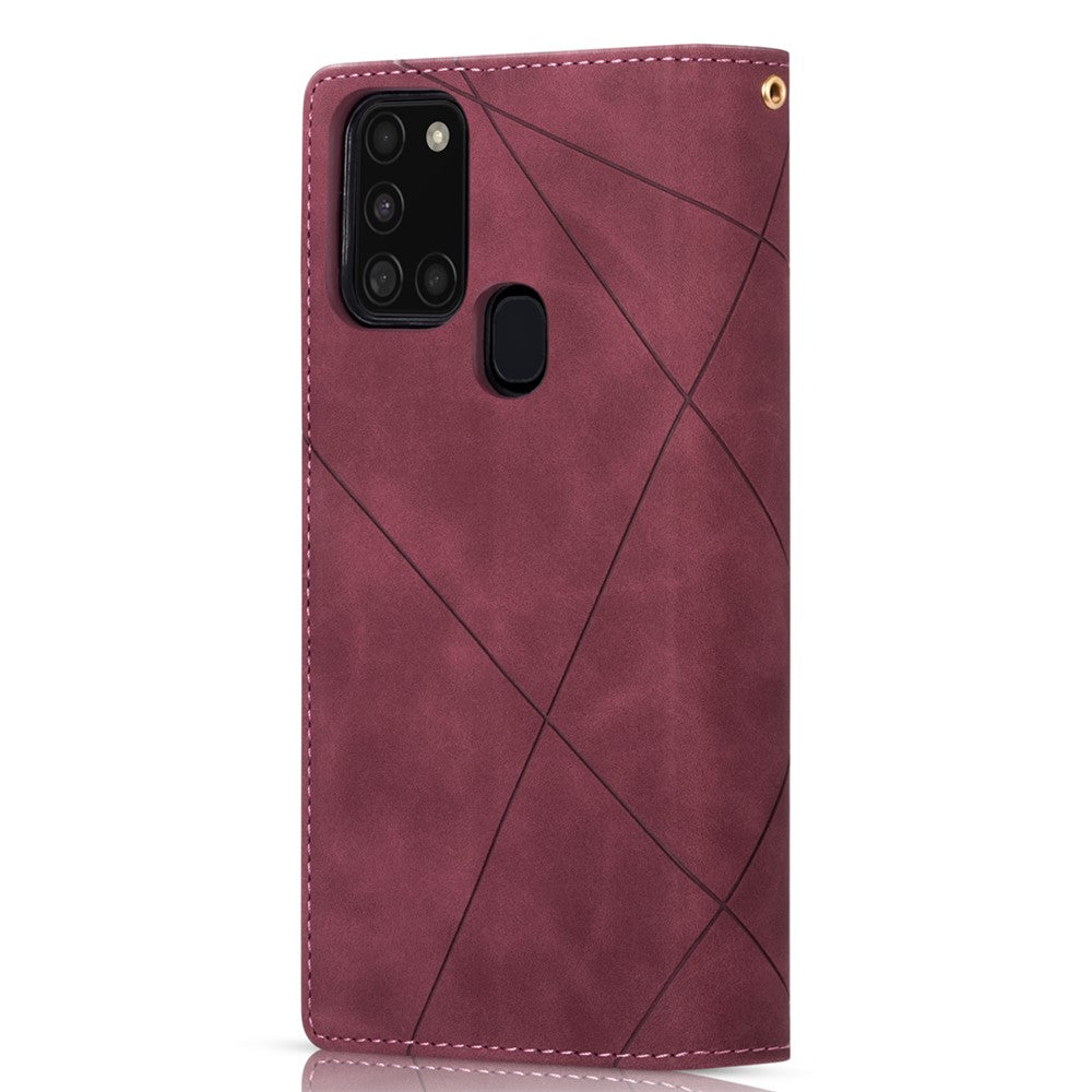 Anti-Drop Stylish Lines Splicing Wallet Design Leather Phone Cover Case with Stand for Samsung Galaxy A21s