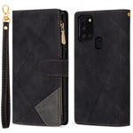 Anti-Drop Stylish Lines Splicing Wallet Design Leather Phone Cover Case with Stand for Samsung Galaxy A21s