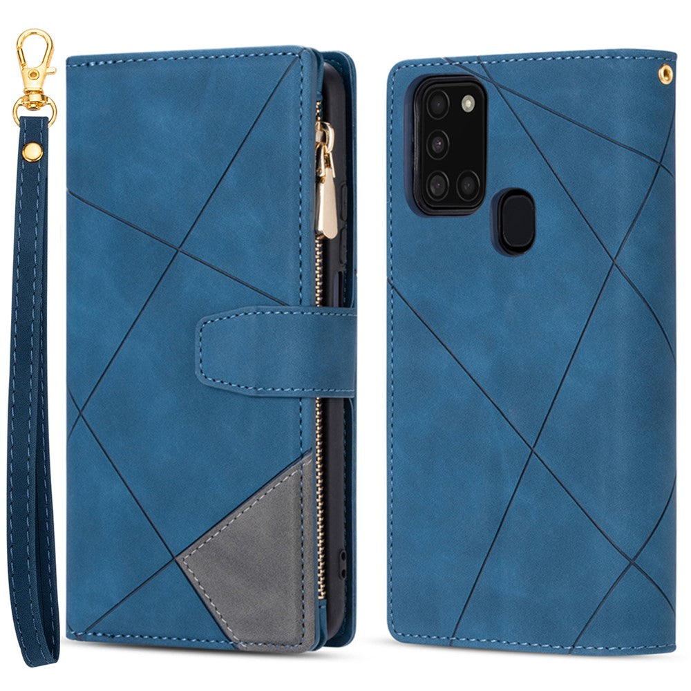 Anti-Drop Stylish Lines Splicing Wallet Design Leather Phone Cover Case with Stand for Samsung Galaxy A21s
