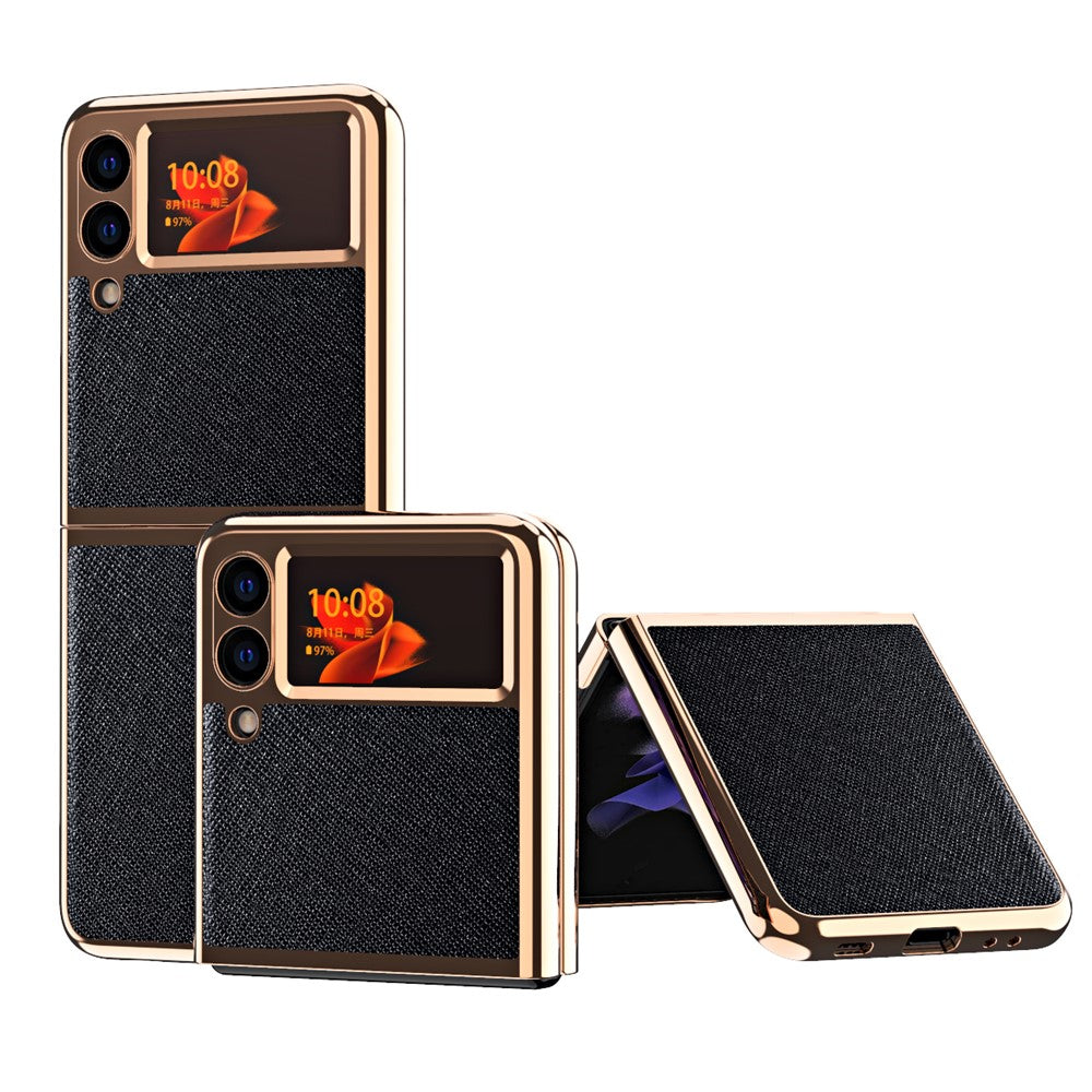 Galvaniseret PU-læder cover med krydstekstur til Samsung Galaxy Z Flip3 5G