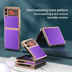 Galvaniseret PU-læder cover med krydstekstur til Samsung Galaxy Z Flip3 5G