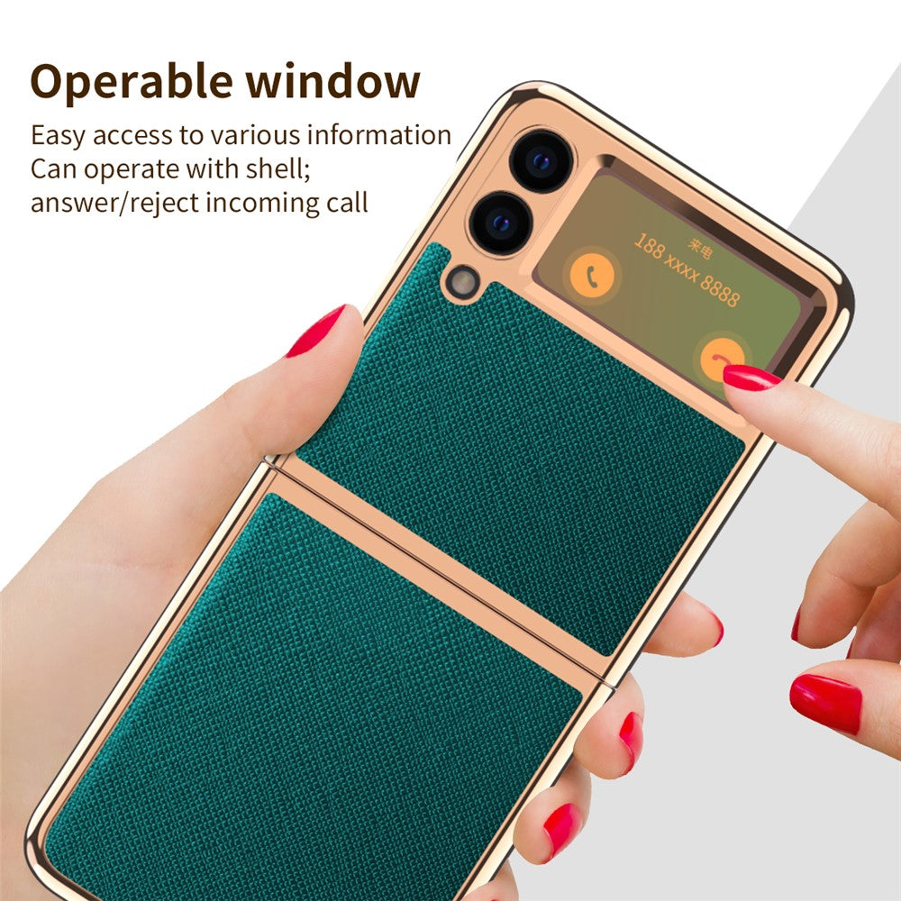 Galvaniseret PU-læder cover med krydstekstur til Samsung Galaxy Z Flip3 5G