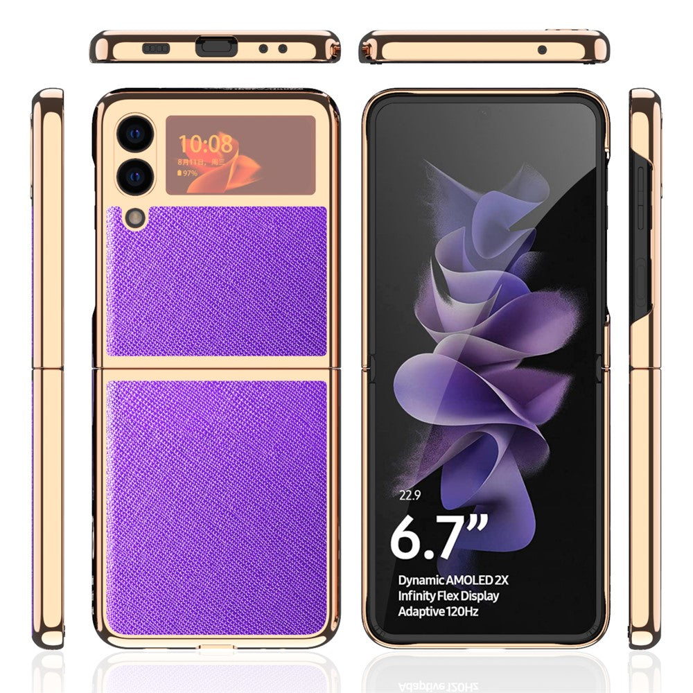 Galvaniseret PU-læder cover med krydstekstur til Samsung Galaxy Z Flip3 5G