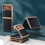 Galvaniseret PU-læder cover med krydstekstur til Samsung Galaxy Z Flip3 5G