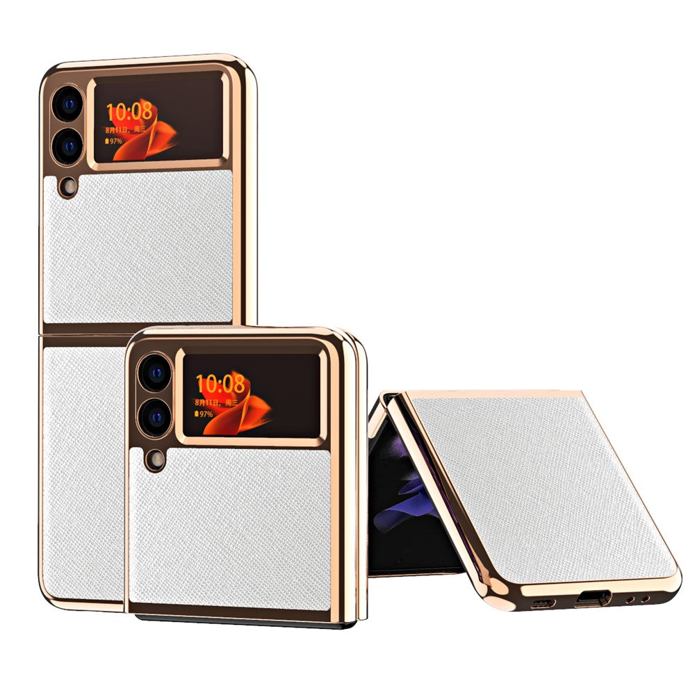 Galvaniseret PU-læder cover med krydstekstur til Samsung Galaxy Z Flip3 5G