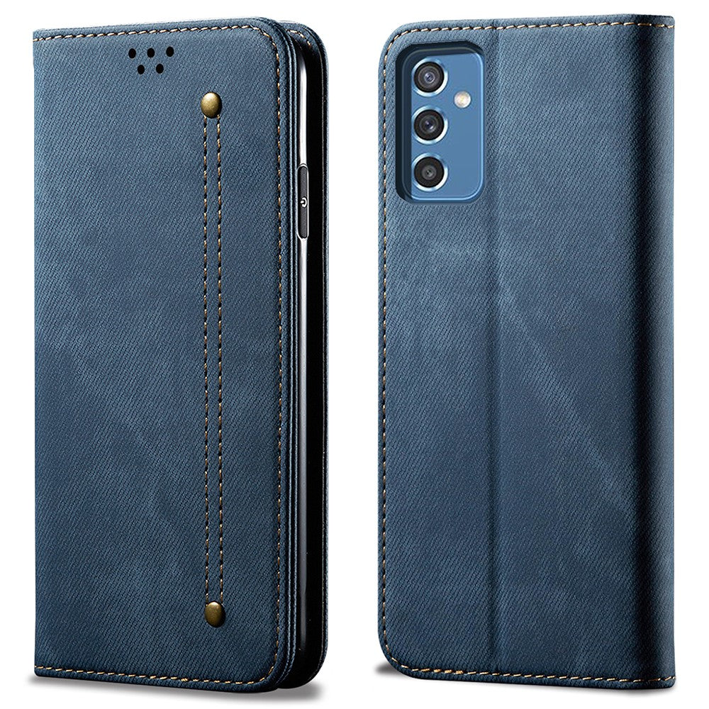 Scratch Resistant Flip Phone Cover Jeans Cloth Texture Leather Wallet Stand Case for Samsung Galaxy M52 5G