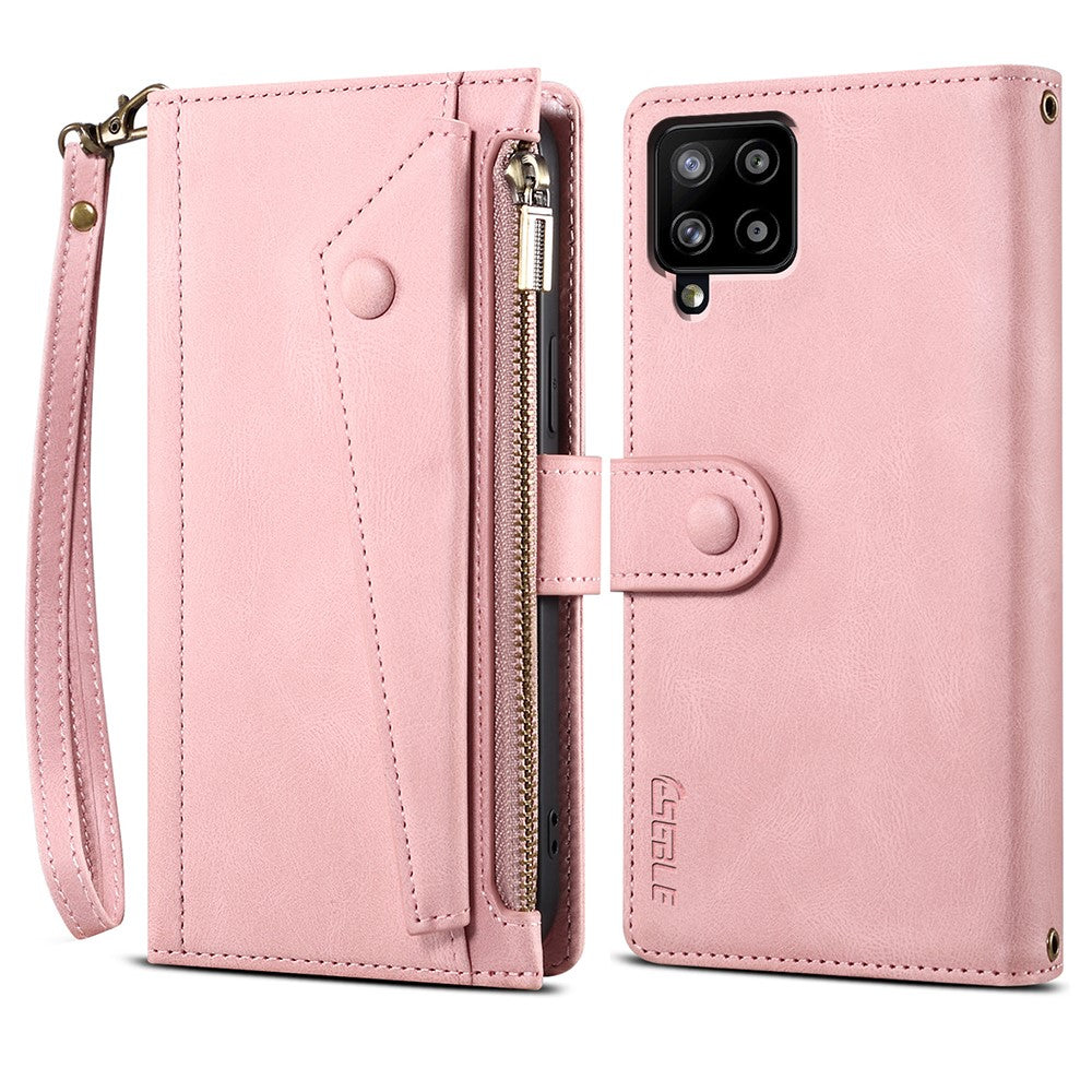 Wallet-telefoncover beskyttende lynlåslomme med rem, kortpladser, multifunktionelt etui, telefoncover med stander til Samsung Galaxy A42 5G