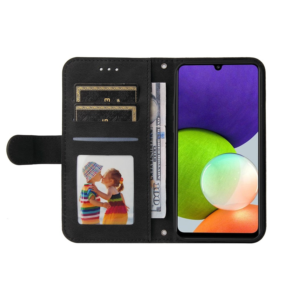 Til Samsung Galaxy A22 4G (EU) / M22 Pung-lædercover med stativ og rem
