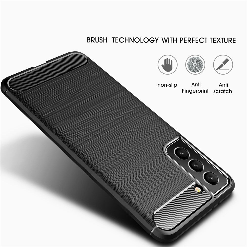 Kulfiber Børstet Tekstur Let Slankt Ridsefast Fleksibelt Blødt TPU Telefoncover til Samsung Galaxy S22 5G