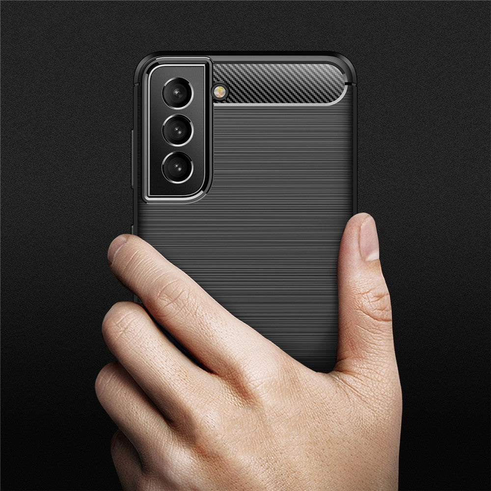 Kulfiber Børstet Tekstur Let Slankt Ridsefast Fleksibelt Blødt TPU Telefoncover til Samsung Galaxy S22 5G