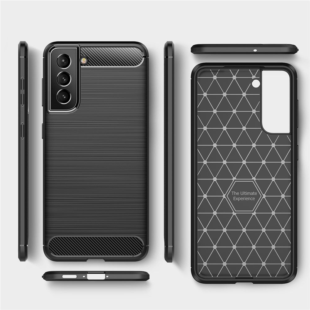 Kulfiber Børstet Tekstur Let Slankt Ridsefast Fleksibelt Blødt TPU Telefoncover til Samsung Galaxy S22 5G