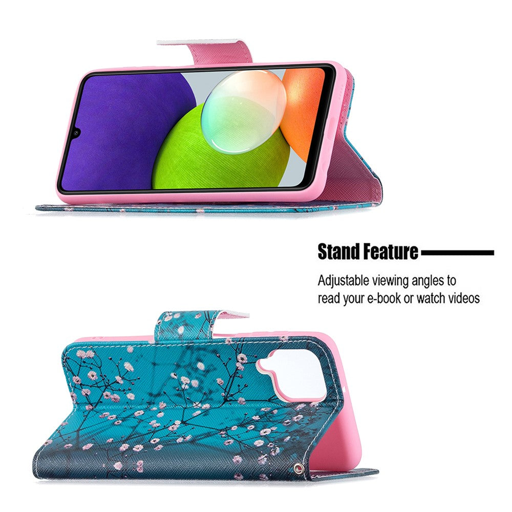Pungcover med mønsterprint i PU-læder til Samsung Galaxy A22 4G (EU-version)
