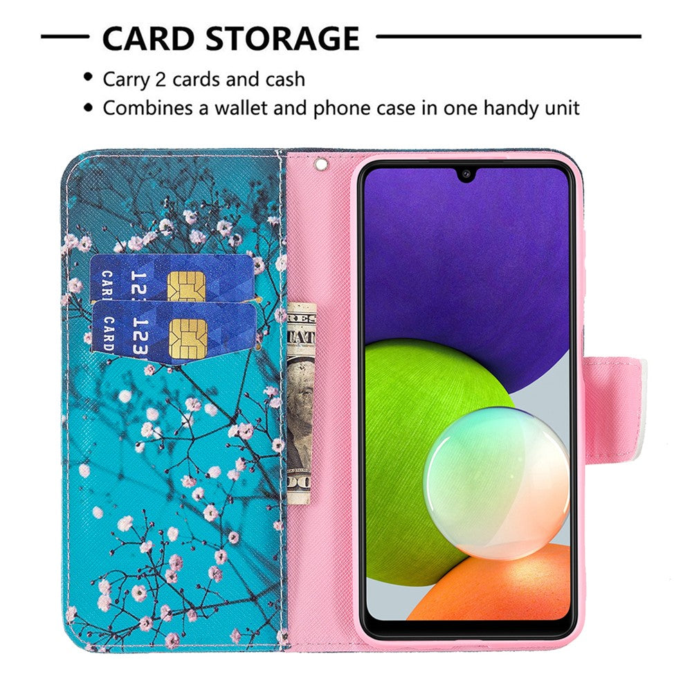 Pungcover med mønsterprint i PU-læder til Samsung Galaxy A22 4G (EU-version)