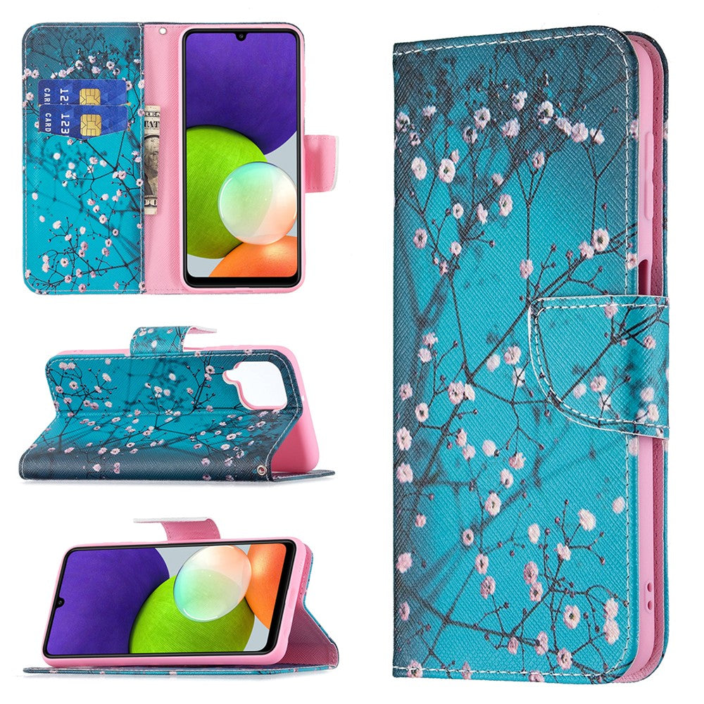 Pungcover med mønsterprint i PU-læder til Samsung Galaxy A22 4G (EU-version)