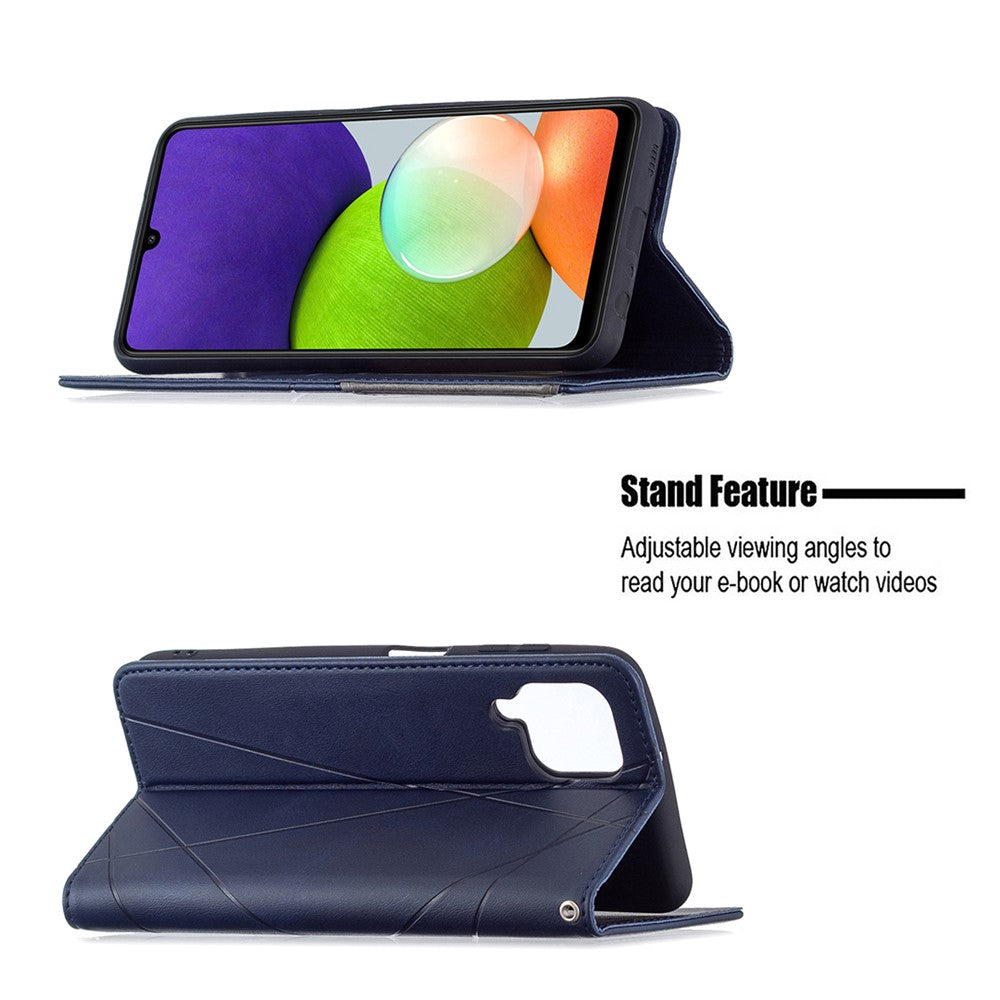Rombliknande präglade kortfacksdesign i läder för mobilfodral till Samsung Galaxy A22 4G (EU-version)
