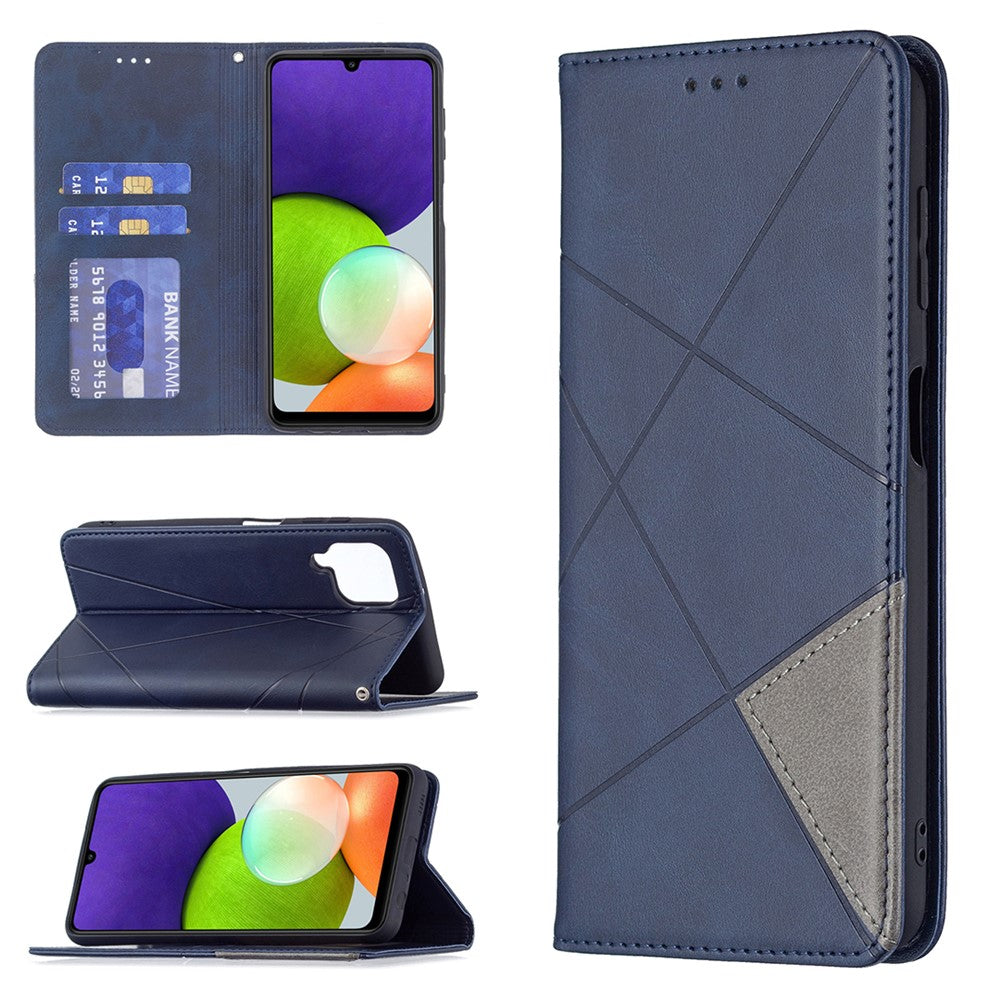 Rombliknande präglade kortfacksdesign i läder för mobilfodral till Samsung Galaxy A22 4G (EU-version)