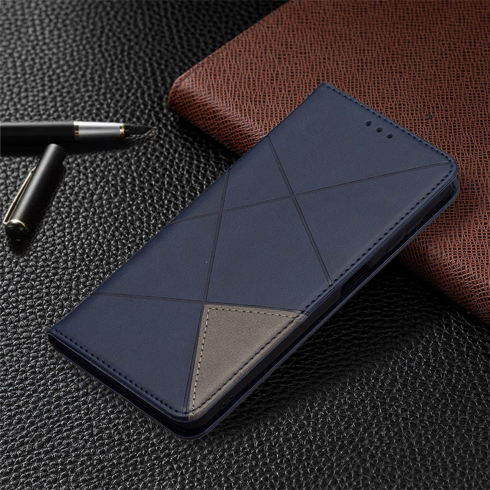 Rombliknande präglade kortfacksdesign i läder för mobilfodral till Samsung Galaxy A22 4G (EU-version)