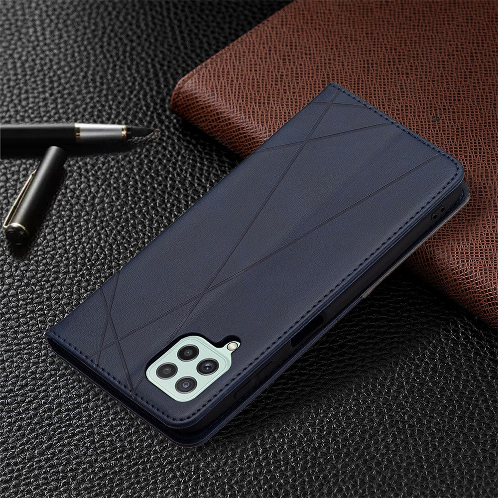Rombliknande präglade kortfacksdesign i läder för mobilfodral till Samsung Galaxy A22 4G (EU-version)