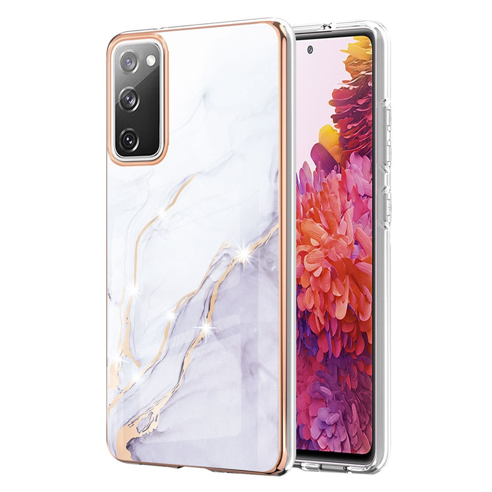 TPU Case with IMD Marble Pattern Electroplated Back Cover for Samsung Galaxy S20 FE 4G / 5G / S20 Lite / S20 FE 2022
