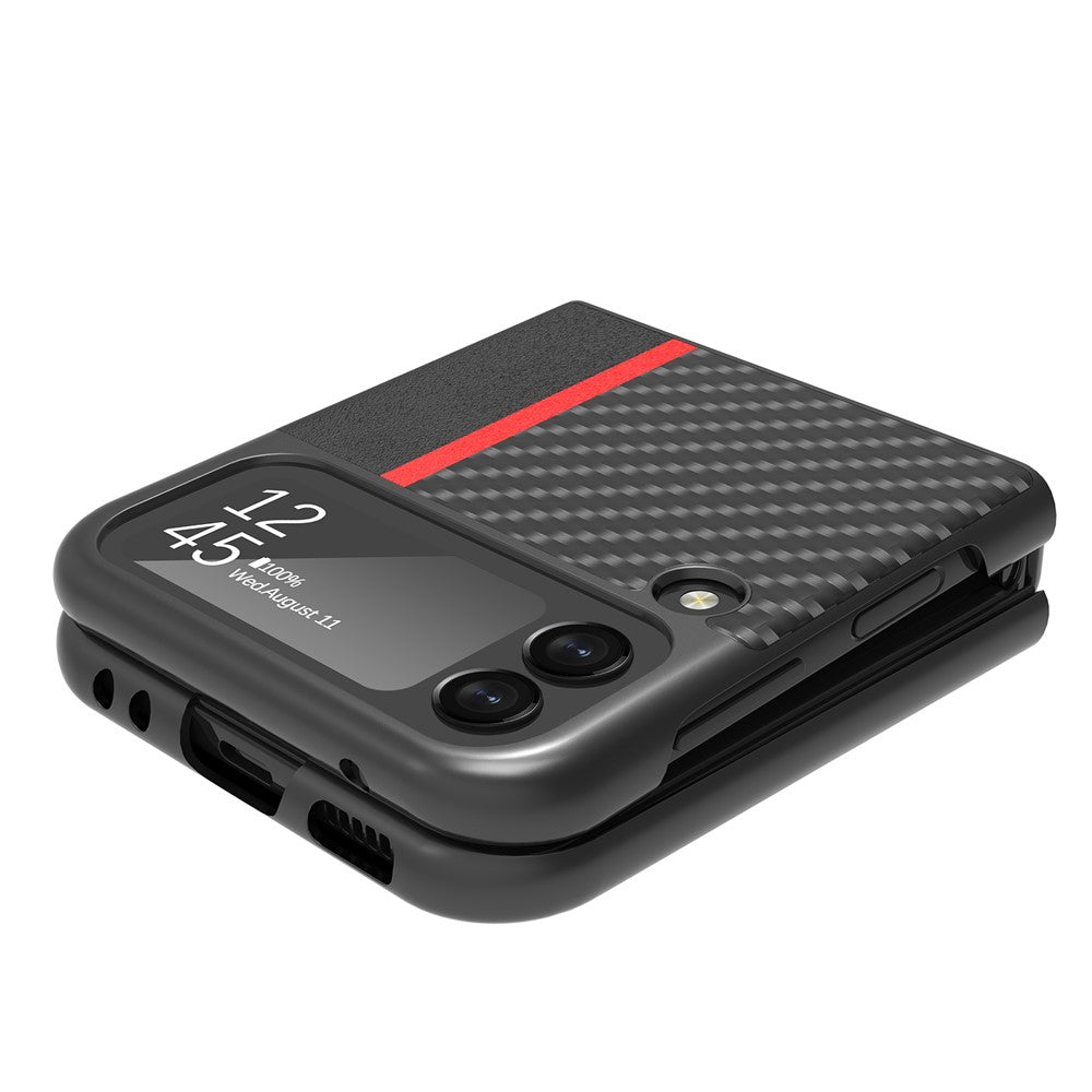 LC.IMEEKE Carbon Fiber Texture PU Leather Coated PC Protective Phone Case Cover for Samsung Galaxy Z Flip3 5G