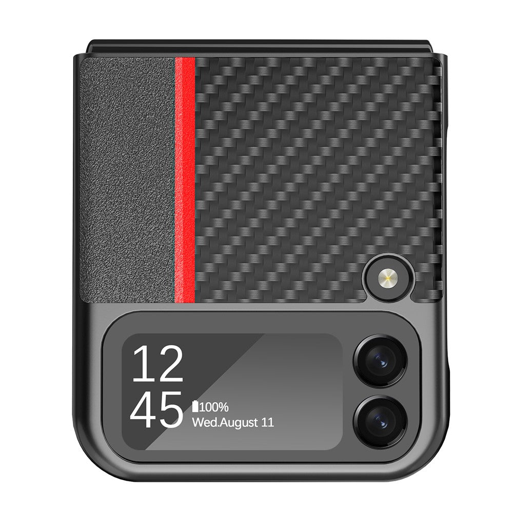 LC.IMEEKE Carbon Fiber Texture PU Leather Coated PC Protective Phone Case Cover for Samsung Galaxy Z Flip3 5G