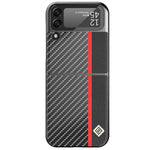 LC.IMEEKE Carbon Fiber Texture PU Leather Coated PC Protective Phone Case Cover for Samsung Galaxy Z Flip3 5G