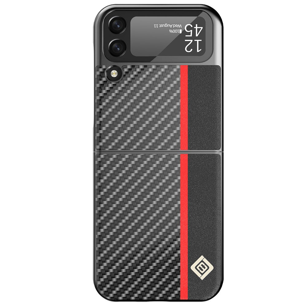 LC.IMEEKE Carbon Fiber Texture PU Leather Coated PC Protective Phone Case Cover for Samsung Galaxy Z Flip3 5G
