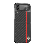 LC.IMEEKE Carbon Fiber Texture PU Leather Coated PC Protective Phone Case Cover for Samsung Galaxy Z Flip3 5G