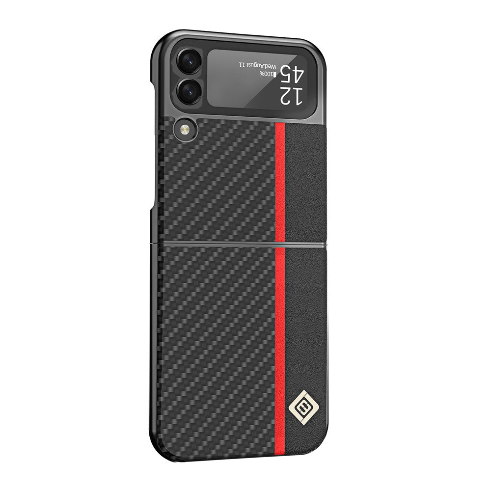 LC.IMEEKE Carbon Fiber Texture PU Leather Coated PC Protective Phone Case Cover for Samsung Galaxy Z Flip3 5G