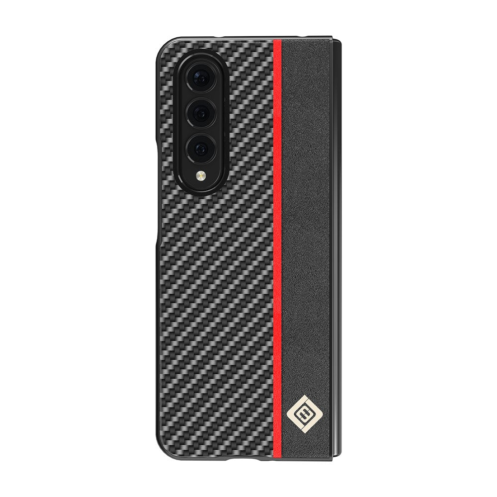 LC.IMEEKE Carbon Fiber Texture Splicing PU Leather Coated Folding Phone Case Shell for Samsung Galaxy Z Fold3 5G